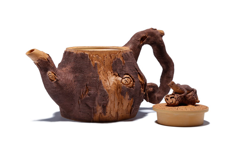 仿木外皮紫砂壺，創(chuàng)意木樁手工雕刻紫砂壺