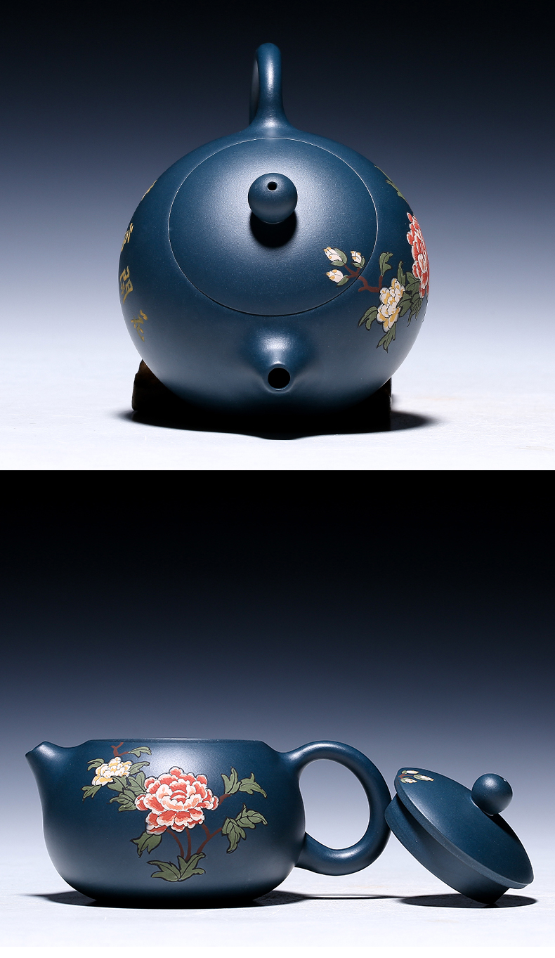 純手工紫砂壺，小巧琺瑯印花紫砂壺